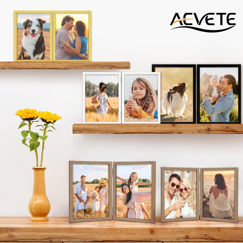 AEVETE 8x10 Picture Frames Double Hinged Wood Folding Photo Frames