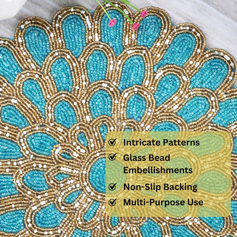 Handmade Beaded Placemat - 13” Round Dining Table Charger |