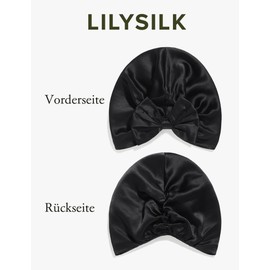 LilySilk Women 100% Mulberry Silk 19 Momme Vintage Sleep Cap with Bow Front Adjustable Size French Style Sleep Cap Cute Hair Care Silk Cap, black