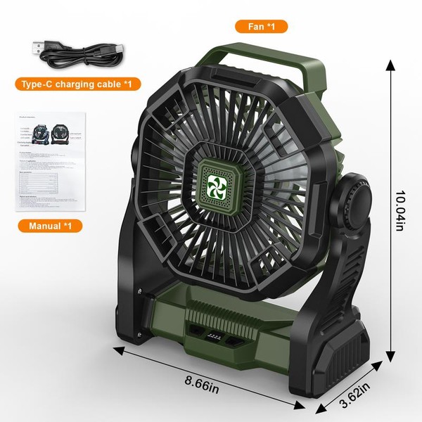 DOVILUXE 20000mAh 3-in-1 Rechargeable Camping Fan – LED Light, Power