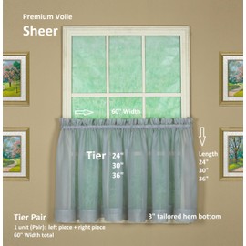 Today's Curtain Emelia Original Voile Tier Pair 36", Grey, 60" W x 36" L