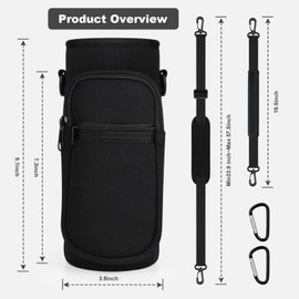 EYQ Water Bottle Carrier Bag with Adjustable Shoulder Strap, 25oz/32oz Bottle Pouch Holder 2 Pocket, Insulated Water Bottle Holder, Sports Water Bottle Accessories for Hiking Travelling Camping(Black)