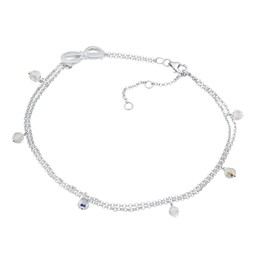 Nenalina 281002-051 Women's Ankle Bracelet Silver Fashion Double Row with Infinity Symbol and Glass Crystals, Adjustable Ankle Bracelet for Women and Girls, Length 23-27 cm, 925 Sterling Silver,