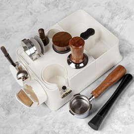 Guolich Espresso Tamping Station,11 In 1 Tamper Station Fit for Storage 51/53/58mm Espresso Knock Box,Distributor, Portafilter Holder& Espresso Accessories(WHITE)