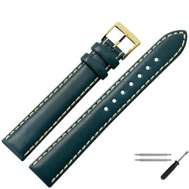 Leather Watch Band 20 mm XL Blue – Spare bracelet made from genuine cow leather watch strap with Contrasting Stitching – MARBURGER Watch Band Since 1945 Dark Blue/Gold