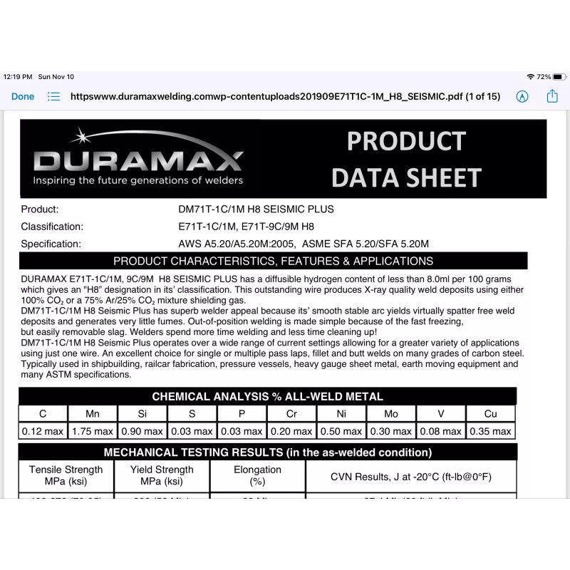 Duramax Premium Seismic Plus DM71T-1C/1M H8SP; Size - .045" 33