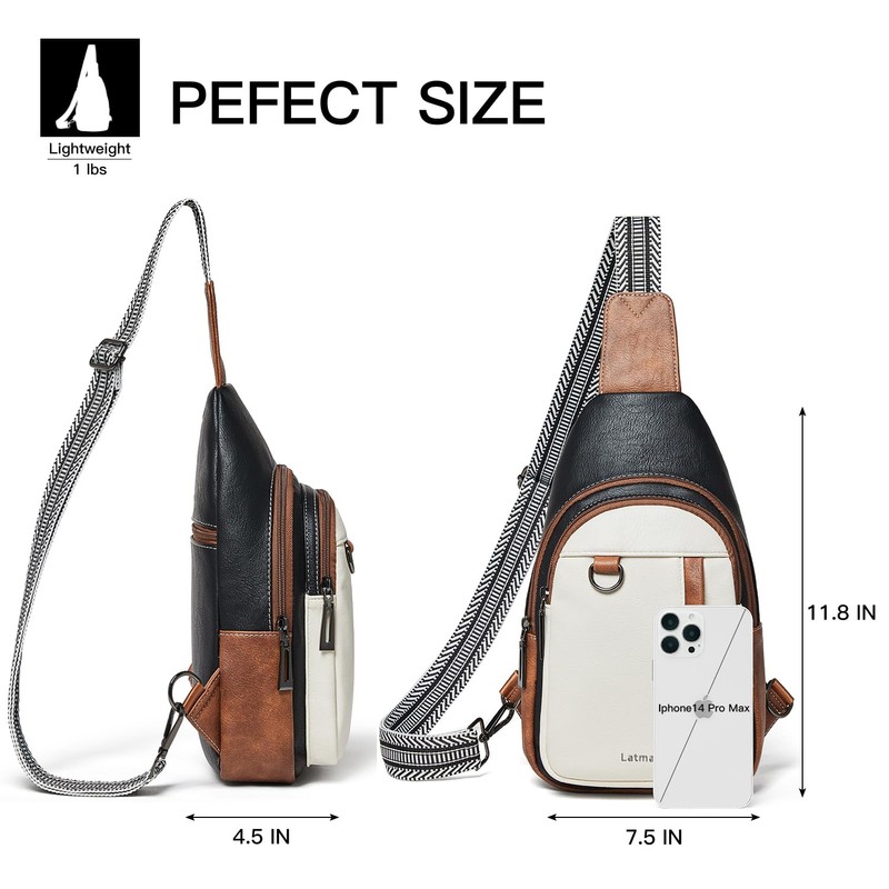 LATMAP Sling Bag for Women Men Leather Small Sling Backpack