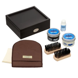 M. Mowbray Shoe Care Kit in Wooden Box, Men's Set Shoe Cream, Brush, Cleaner, Stain Removal, Cloth, Black/Neutral Free