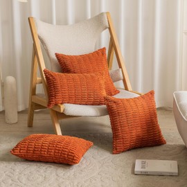 Home Brilliant Lovely Corduroy Cushion Covers Super Soft, Burnt Orange Cushions for Chair Sofa, Thick Durable 18 x 18 Cushion Covers Set of 2, Burnt Orange, 45cm