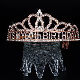 BAHABY 60th Birthday Decorations for Women - Sash & Crowns, Gifts, Happy Birthday - Rose Gold