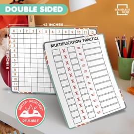 SCRIBBLEDO Multiplication Math 9”x12” Small White Board Dry Erase Sheets Math Manipulatives 3rd Grade Multiplication Times Table Chart Math Supplies Teacher Students Classroom Pack of 10 Sheets