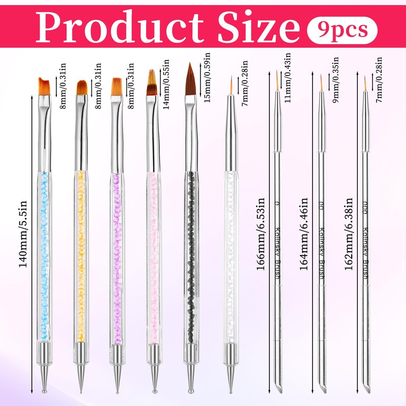 9 Pcs Nail Brushes for Nail Art, Dual-Ended Dotting Pens