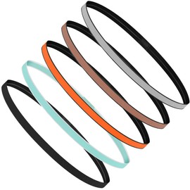 URAQT Sports Hair Bands, Pack of 5 Elastic Thin Hair Bands for Women, Hair Band Headband Non-Slip Forehead Sweatband, Headbands Sport for Football Yoga Running (D)