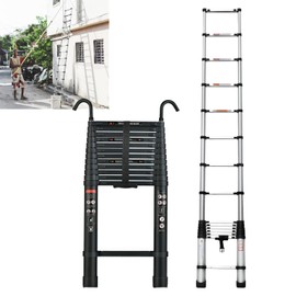 Library Ladder Telescoping Ladders, 14.4FT/4.4M Ladder for Loft Bed, Portable Telescoping Extension Ladder Folding Ladder with Anti-Slip Rubber Feet, One-Button Retraction