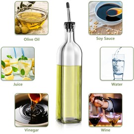 Olive Oil Dispenser Bottle, 2 Pcs Glass Olive Oil Dispenser and Vinegar Dispenser Set with 2 Stainless Steel Pourers, 4 Labels,1 Brush and 1 Funnel Oil Bottles for Kitchen (500ml)