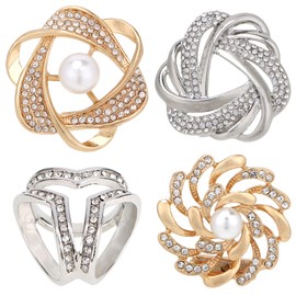 kilofly 4pc Women's Elegant Faux Pearl Crystal Rhinestone Scarf Ring Buckle Clip