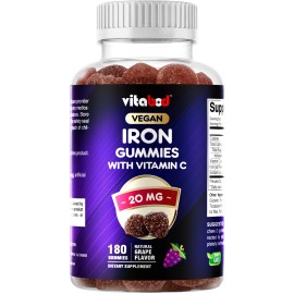 Vitabod Iron Gummies Supplement for Women, Men & Kids - 20mg - with Vitamin C - Dietary