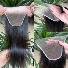 Venice Hair Real HD Lace Closure only 0.10mm Ultra-thin Invisible Crystal HD Lace Pre Plucked with Baby Hair Straight Human Hair Lace Frontal Closure (7x5 HD Straight, 14 Inch)