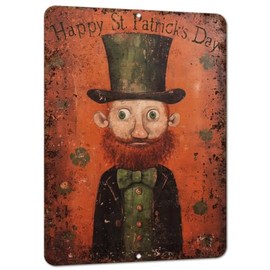 St Patrick's Day Folk Art Primitive Leprechaun Decor Metal Sign
