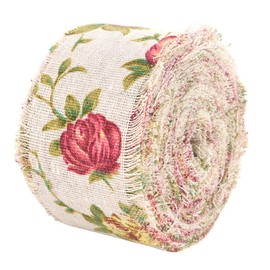 Hilitand Hessian Floral Ribbon, DIY Vintage Jute Ribbon, Rose Flower Printed, Wedding Occasion, 10m x 5cm
