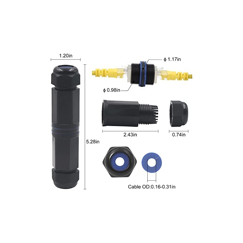 VCE 2-Pack IP67 impermeable RJ45 CAT6 / CAT5E / CAT5