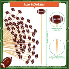 RANERVZ 100Pcs Football Cocktail Picks 4.7 Inch Decorative Sports Ball End Toothpicks for Appetizers Bamboo Cocktail Sticks Skewers for Drinks, Fruits, Desserts, Charcuterie(Football)