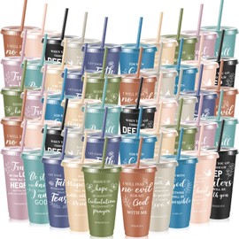 Uiifan 50 Pcs Christian Gifts Cups Bulk for Women Bible Verse Christian Tumblers with Lids and Straw 24oz Religious Church Gifts for Volunteer Easter Mothers Day (Morandi Color)