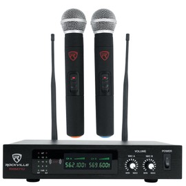 Rockville RWM71U Dual UHF Handheld Wireless Microphone System w/Metal Receiver, Black