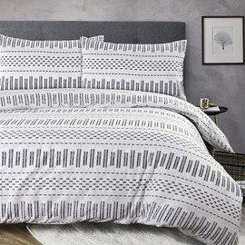 NIYS Luxury Bedding Single Bed Duvet Cover Set - Soft Breathable Polycotton Duvet Cover with matching pillow case - Bedding Quilt Cover Set (White/Black Lines)