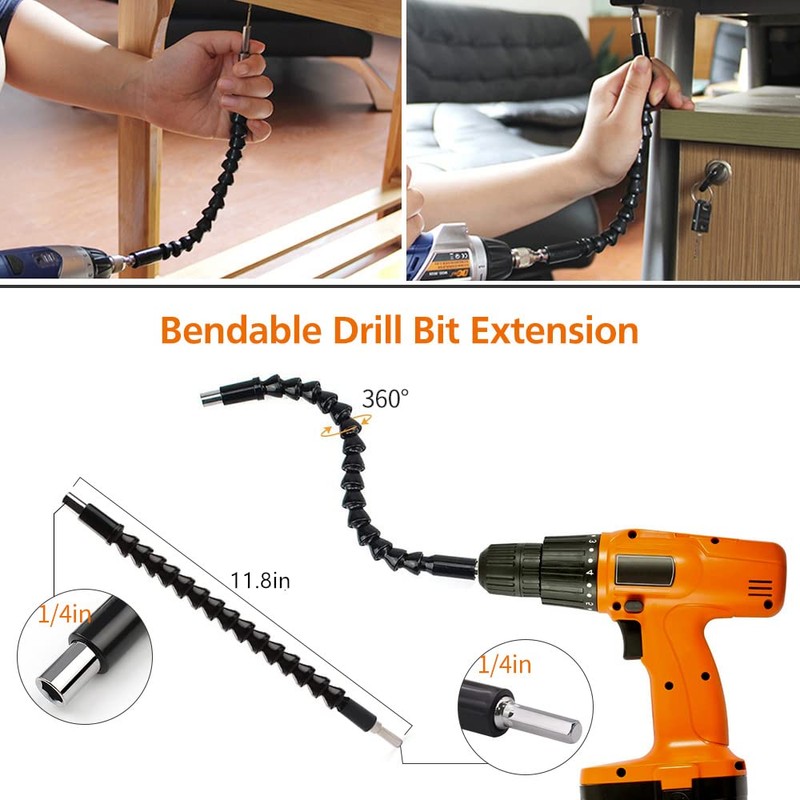 Flexible Drill Bit Extension Set & Universal Socket Tool, Bendable
