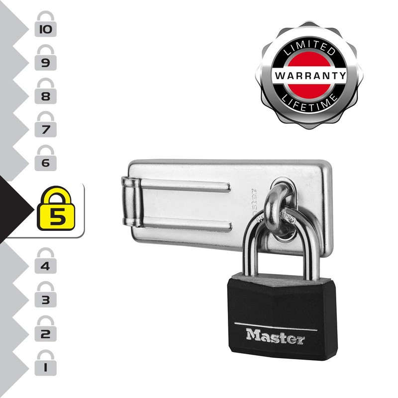 Master Lock 9140703EURD Pack Including Door Hasp and Keyed Padlock,