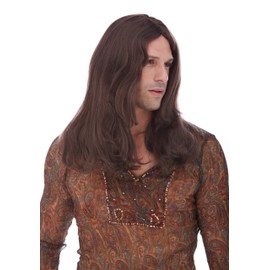 UNISEX BROWN 60'S 70'S PEACE OUT HIPPIE HIPPY SYNTHETIC HAIR WIG