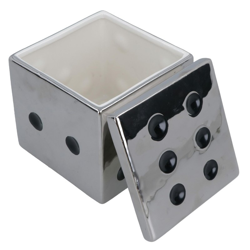 AB Tools Ceramic Dice Box Mirrored Silver Storage Trinket Jewellery