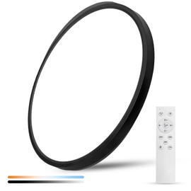 20 Inch Large LED Flush Mount Ceiling Light with Remote,40W,4350LM,3000K-6000K Selectable,Black Round Flat Panel Low Profile Ceiling Light Fixture for Kitchen,Bedroom,Hallway,Bathroom