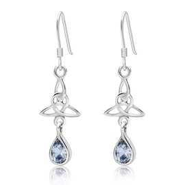 925 Sterling Silver Dangly Earrings - Silver Drop Earrings with Hook - Trinity Knot - Celtic Jewellery Earrings - Blue Topaz Earrings