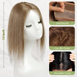 starluck Hair Toppers for Women 14 inch Real Human Hair Topper No Bangs 5"*5.5" Base Light Brown Hair Toppers for Women with Thinning Hair Cover Grey Hair