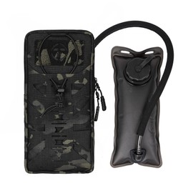 TOPTACPRO Tactical Hydration Bag with Inner Bladder for 1L Water Bag, Laser Cut Molle Hydration Bag for Hiking, Cycling, Running and Climbing, 500D Cordura Nylon, Multi-camo black