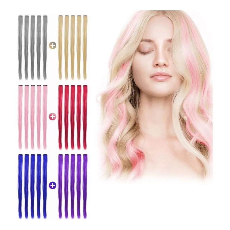 jianming Extensiones Cabello Sinteticas 10 Piezas Colores Fantasía