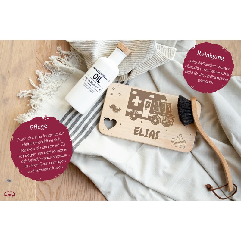 Breakfast Board Wooden Heart – Ambulance – Ambulance with Name