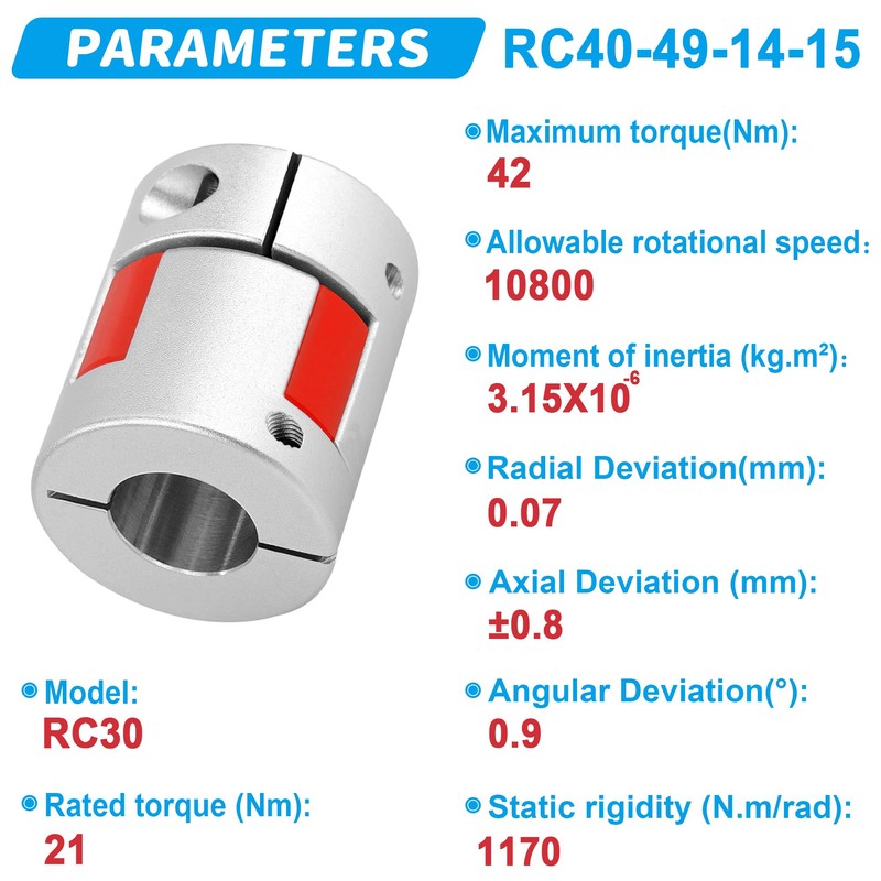 Shaft Coupling 14 mm to 15 mm Bore, L40 x