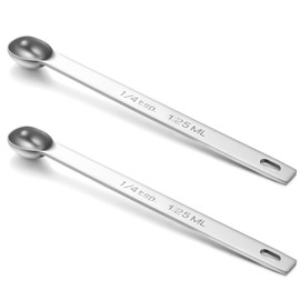 Tyqour 2PCS 1/4 Teaspoon Measuring Spoon Small Mini Stainless Steel Long Handle Measuring Spoons (1/4 TSP | 1.25 Ml | 1.25 Cc) Teaspoons Measuring Spoon Measuring Teaspoons
