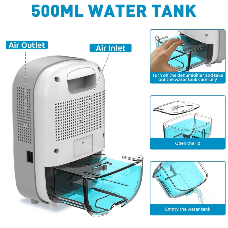 Mini Dehumidifier for Small Bathroom. Quiet. Auto Shut-OFF. Power Off