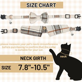 TUKOAW 2 Pack Breakaway Cat Collars with Bell, Plaid Bow Tie Cat Collar and Cute Shirt Cat Collar for Girl&Boy Cats, Kitten, Puppy (Adjustable Neck 7.8"-10.5")