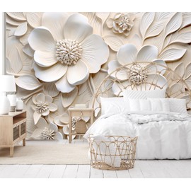 LOOWAP 3D Relief Floral Wall Mural Wallpaper for Living Room Bedroom (Not Peel n' Stick)