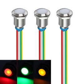 Gebildet Tri-Color(Green&Red&Yellow) 12mm(1/2 inch) Energy Saving Indicator Light, 12mm 3 Color LED Light 12V/24V/ 20mA Panel Mount Light for Car Truck Boat Auto Part(Pack of 3)