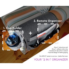 CupComfort Couch Caddy - Armchair Caddy Remote Control Holder Armrest Organizer Recliner Non Slip Arm Chair Couch Cup Holder 6 Storage Pockets Drink Caddie Gray (8 Inches)