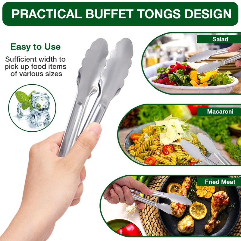6.85 Inch Stainless Steel Serving Tongs, Metal Kitchen Tongs, Mini