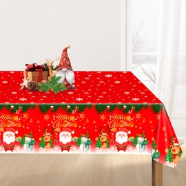 Christmas Table Cloth Cover Decoration - Rectangular Xmas Plaid Winter Buffalo Santa Snowman Tablecloth Rectangle Nappe De Noel Rectangulaire Plastic 54x108inch 1PCS
