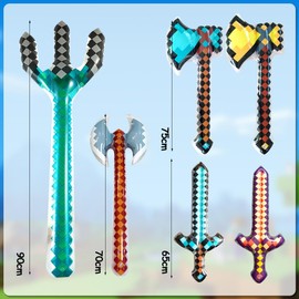 Hilloly 6 PCS Inflatable Swords for Kids, Inflatable Toys,Inflatable Swords Weapons Inflatable Long Swords 65 CM Blow up Swords Inflatable Pickaxes Hatchet Trident Cosplay Pixel Party Supplies