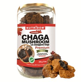 Nutridom Canadian Chaga Mushroom Chunks 225g, Wild-Harvested, Organically-grown, Hand-picked, Natural, Non-GMO